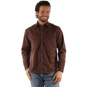 Scully Shirt Mens Medium Brown Western Embroidered Cowboy Pearl Snap Rodeo M